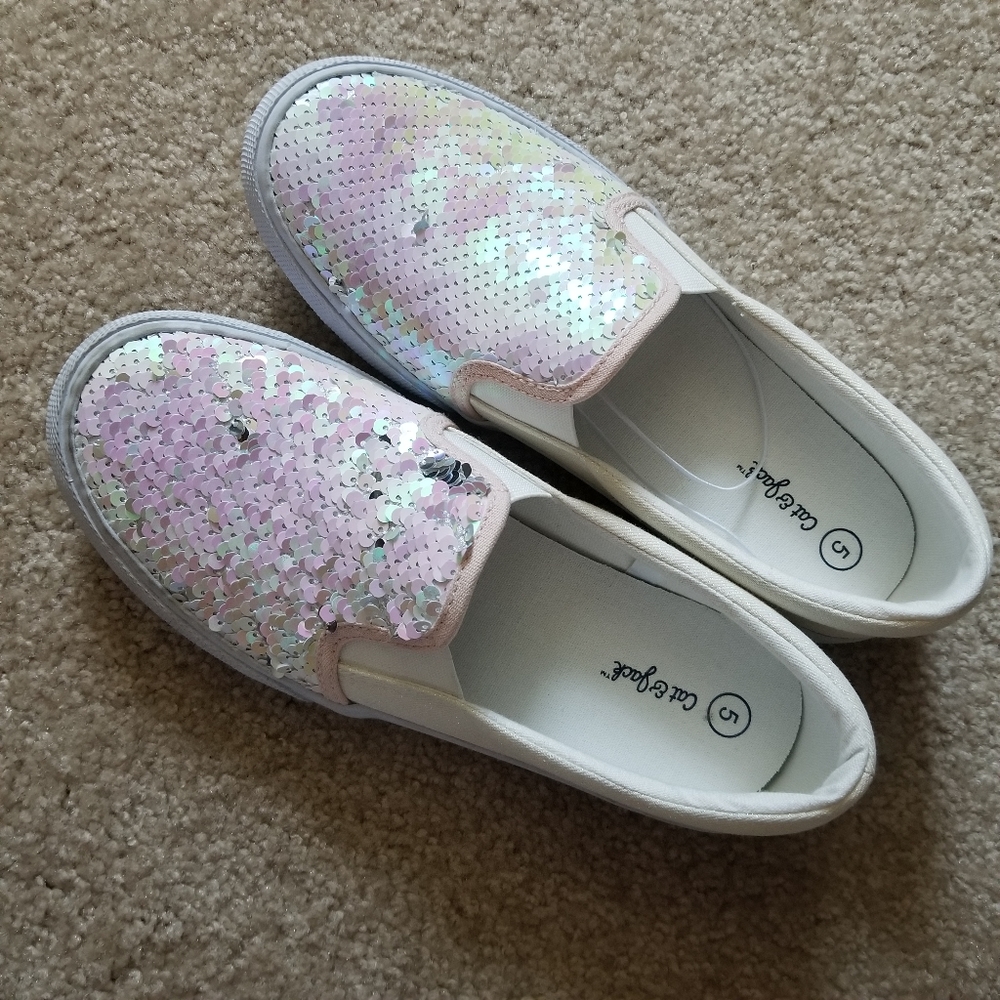 Iridescent silver flip sequin glitter canvas slip - Picture 11 of 12